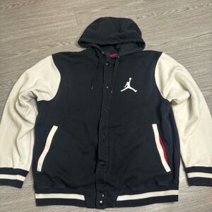 Nike Jordan Jumpman Zip Up/Snap Varsity Heavy Hoody White & Black Sz XXL Mens